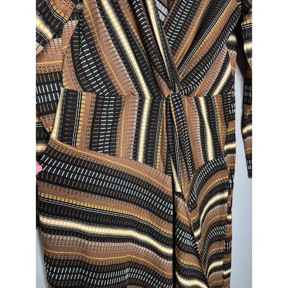 NWT Anthropologie Dress Womens Size XL Brown Striped Deep V-neck Long Faux Wrap - Picture 5 of 9